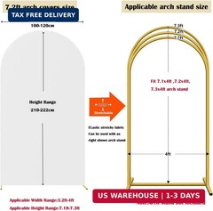 7.2FT Arch Backdrop Cover Spandex Fitted Wedding Arch Covers,Round Top Double-Si