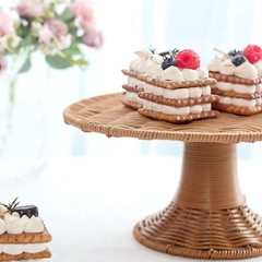 12″ NATURAL Plastic Rattan Wicker Pedestal Cake Stand Wedding Party Dessert