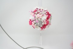 Crystal Rhinestone Pomander Kissing Ball Shabby Cottage Chic Pink Fuchsia