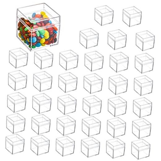 36 Pack Acrylic Boxes with Lid, Clear Square Cubes Treat Gift Boxes Candy