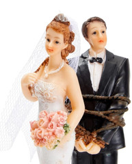 Funny Wedding Cake Topper, Bride Tied Up Groom Couple Figurine, 2.6 x 4.6 x 2.3″