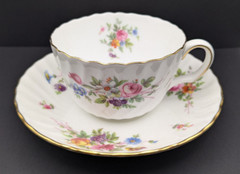 Minton Marlow S-309 England Floral Gold Trim Tea Cup & Saucer Set of four