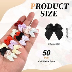 52 Pcs Mini Ribbon Bows, 1″ Tiny Bows Applique Embellishment, Mixed Colors