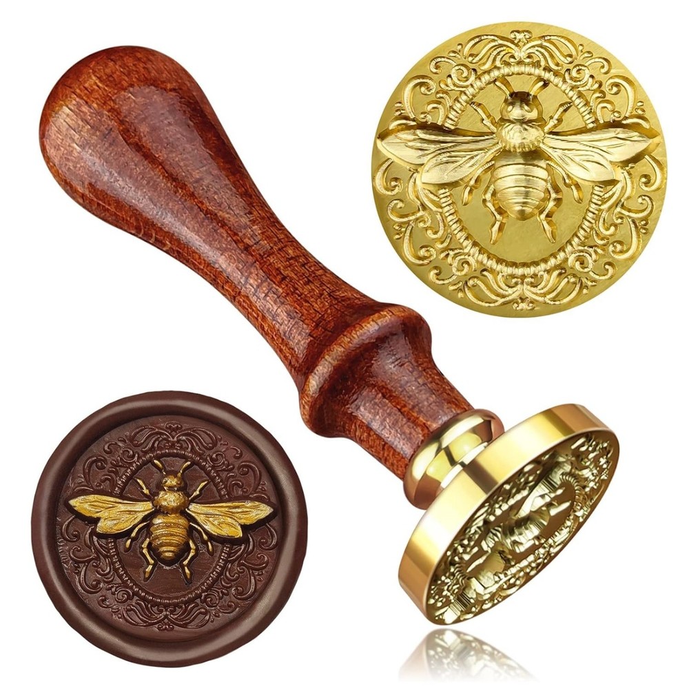 3D Bee Wax Seal Stamp, 0.98′ Brass Stamp Head with Wooden Handle for Invitations