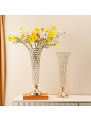 2 Pcs Crystal Trumpet Vases Set Tall Gold Centerpiece for Wedding Party Decor