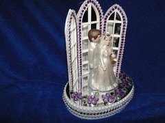 New Chapel Church Mirrored Windows Cake topper with Bride & Groom & Purple Decor