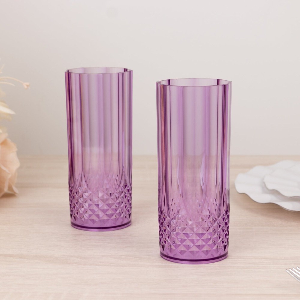 6 PURPLE 14 oz Crystal Plastic DRINKING GLASSES Party Events Disposable