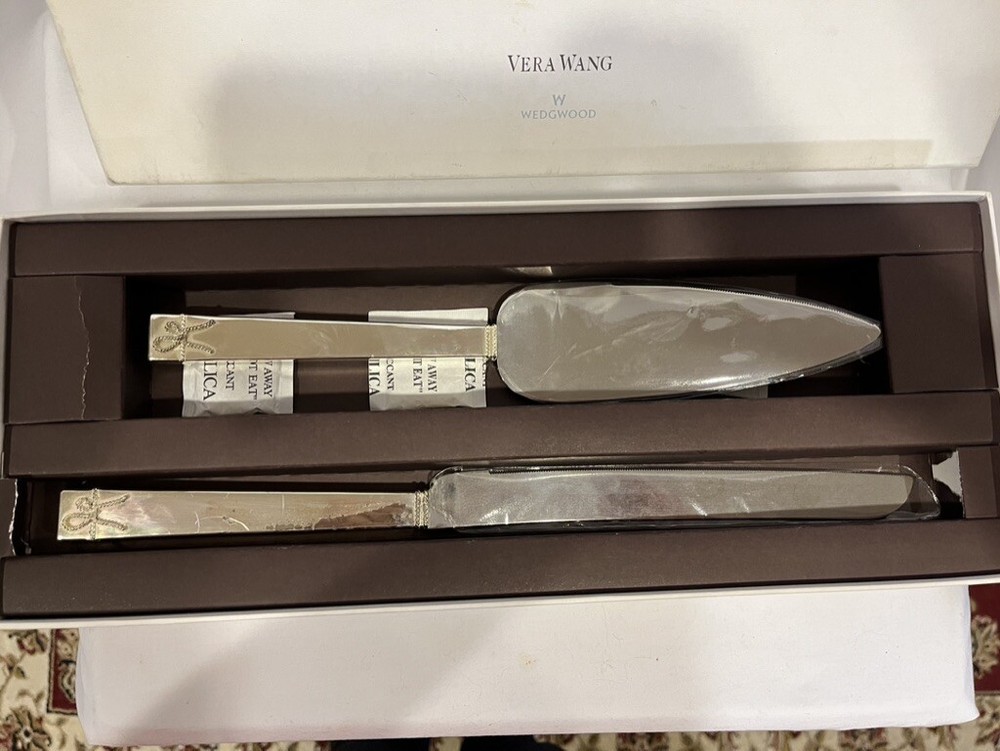Vera Wang By Wedgwood Cake Knife & Server Set Original Box Handle Discolored