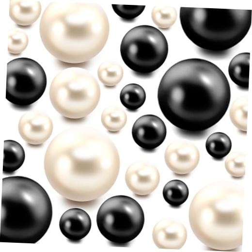 150Piece Floating NO Hole Pearls Beads for Vases – Faux – White + Black