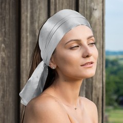 35 Inch Square Satin Head Scarf Silk Feeling Hair Scarf, Light Grey