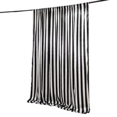 8 ft x 10 ft BLACK White Striped Satin Backdrop Curtain Panel Wedding Events