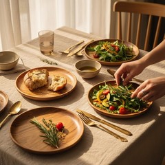 Wrightmart Set Of 4 12 Inch Round Acacia Wood Dinner Plates Solid Hardwood