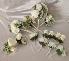 Wedding Bouquet Package, Ivory, Green, White, Roses, 14 Pieces