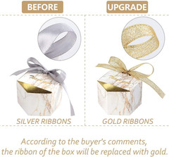 50pcs Marble Wedding Party Favor Boxes, Gold Candy Boxes Bags Hexagonal Chocolat