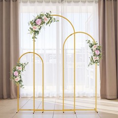 Gold Wedding Arch Backdrop Stand 3 Pcs Set Outdoor Garden Ceremony Decoration