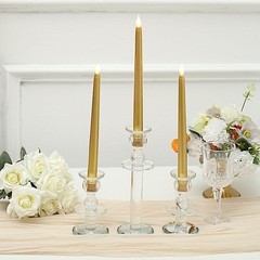 3 GOLD 11″ tall LED Flameless Taper Candles Lights Home Wedding Centerpieces