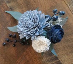 17PC Dusty Blue Navy Bridal Bouquet Bridesmaid Sola Wood Wedding Flower Set