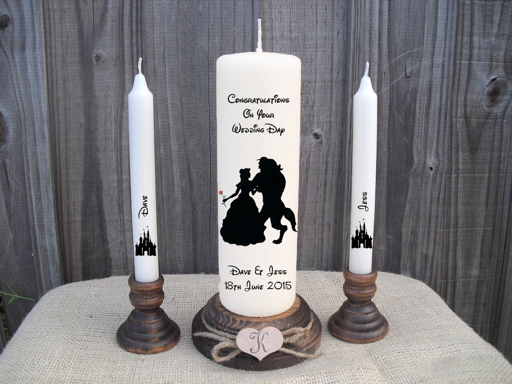 Personalised Wedding Unity Candle Set Disney Beauty & The Beast Gift Keepsake