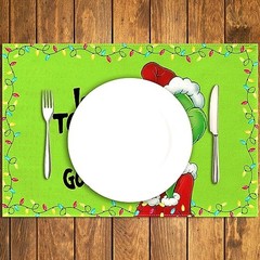 Linen Christmas Placemats Set of 4 Merry Christmas Table Mats 12″ x 18″ Green