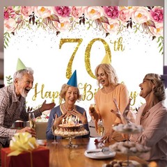 Pink Flowers Happy 70th Birthday Decorations for Women Men White Pink Floral …