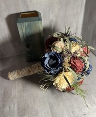 Rustic Sola Wood Flower Bouquet Cream Navy Burgundy Flowers Z1