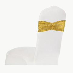 Set of 30 Chair Sashes Bows Gold Sequin Bands for Wedding Party Banquet Receptio