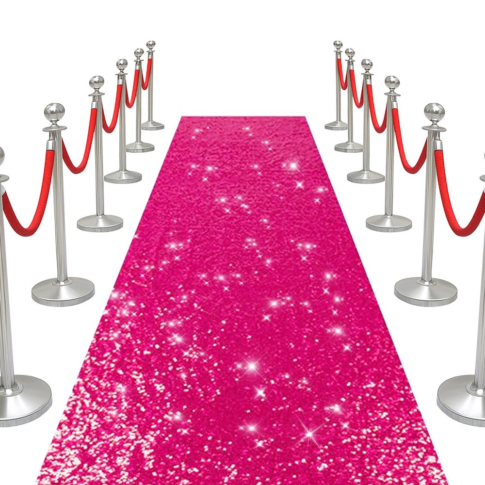 Hot Pink Carpet Runner for Party Wedding Aisle Sequin Sparkly Rug for Prom Ce…