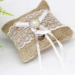 Hessian Burlap Lace Bridal Wedding Ring Pillow 10 x 8cm Small Vintage Burlap