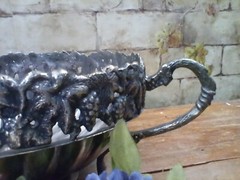 Silver Plate Centerpiece Bowl 18″ Pounded with Iron Cutout Rim, Made in India