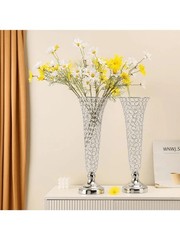 2 Pcs Crystal Trumpet Vases Set Tall Gold Centerpiece for Wedding Party Decor
