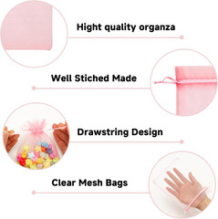 25PCS Blush Pink Organza Bags 5×7 inches – Drawstring Organza Bags, Candy Gift W