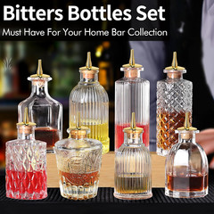 Bitters Bottle 8Pcs Glass Dash Bottle Set for Cocktail with Zinc Alloy Dasher To