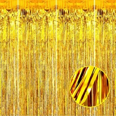 Gold Tinsel Curtain 4 Pack Foil Fringe Backdrop Streamer Photo Booth Wall Decor