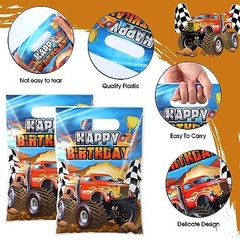 50 Pieces Monster Truck Party Favor Bags Racing Car Candy Goody Treat Plastic