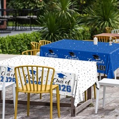 2026 Graduation Decorations,Congrats Grad Tablecloth 2pcs White Navy Blue Class