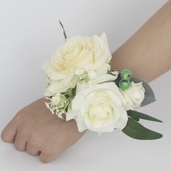 Rinlong Corsage and Boutonniere Set White Rose Corsages Wristlet Groom Flower…