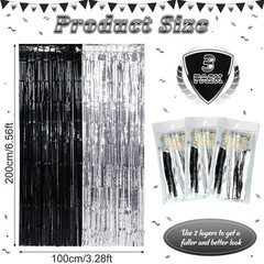 3 Pack 3.3Ft x 6.6Ft Graduation Foil Fringe Curtain Backdrop Decorations, Bla…