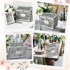 Silver Wedding Card Box with Lock Wooden Gift Box for Reception Anniversary