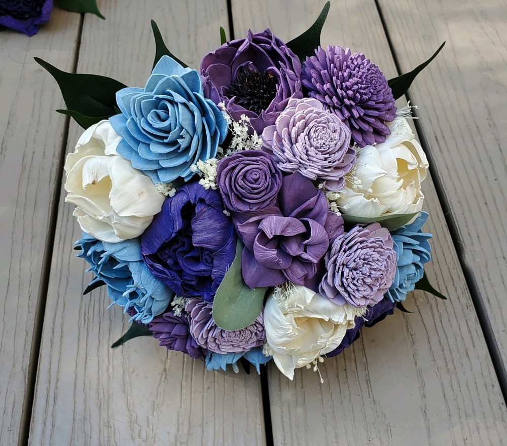 Purple Lavender Dusty Blue Bridal Bouquet Sola Wood Wedding Bridesmaid Flowers