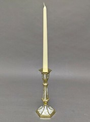 Candle Holder Brass Mother of Pearl Inlay Hexagonal 3″Wide 8″High Set of 2