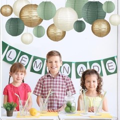 Sage Green Paper Lanterns Set Wedding Party Decor Easy Assemble Indoor Outdoor