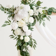Artificial Wedding Arch Flowers Kit – White & Sage Green Floral with Chiffon