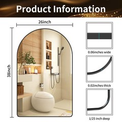 Black Metal Frame Bathroom Arch Mirror for Over Sink, 26×38 Inch Rounded Arch…