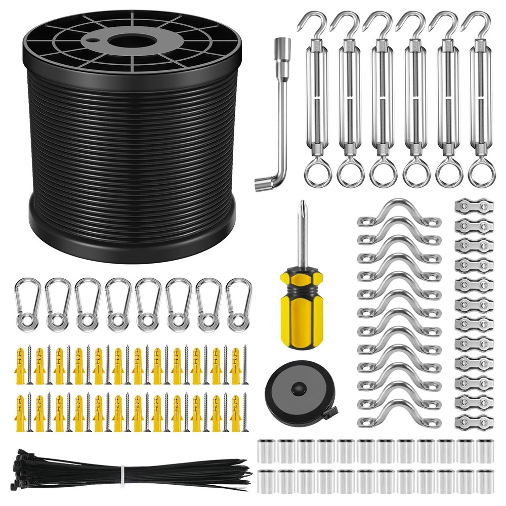 NEREUS String Light Hanging Kit with 250 Ft Vinyl Coated 304 Stainless Steel …