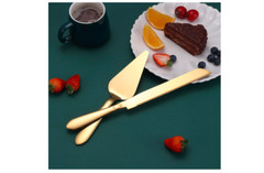 Elegant Wedding Cake Cutting Set Gold Knife Server Rounded Edges Pie Cutter Food