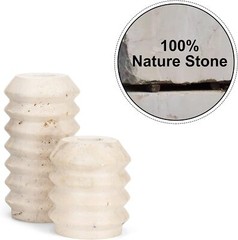 WORHE Candle Holders True Natural Travertine Stone 0.4″ Thick, Set of 2 White