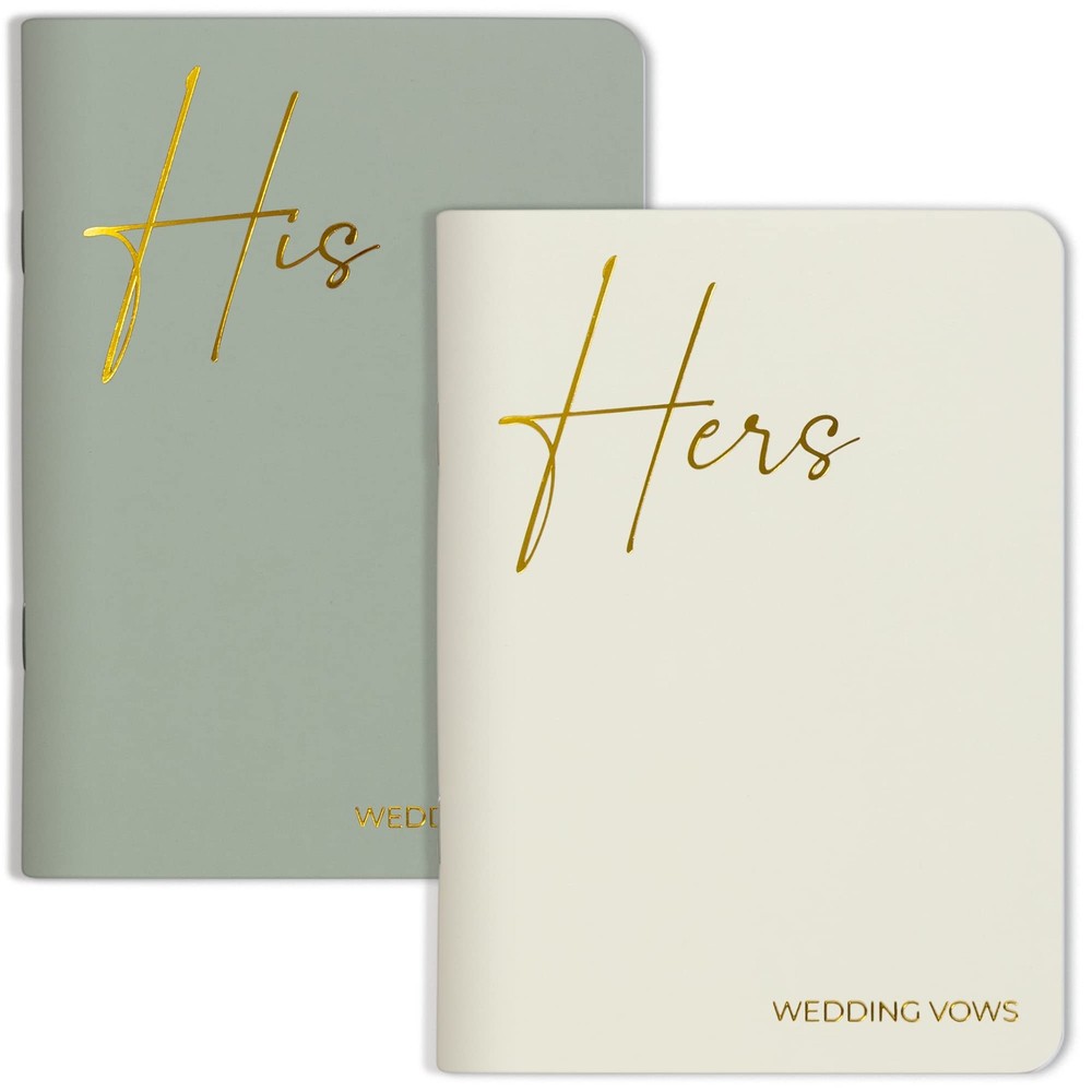 Elegant Vow Books With Gold Foil Lettering For Your Wedding – sage-cream