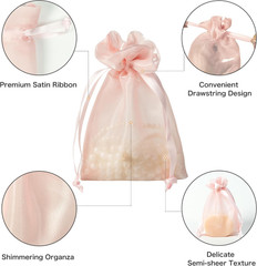 QIANF 20 Pcs Pink Organza Gift Bags 3×4 Inch Drawstring Jewelry Favor Pouches