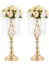 Set of 2 Gold Crystal Wedding Centerpiece Vases with Artificial Flowers 49cm 55с