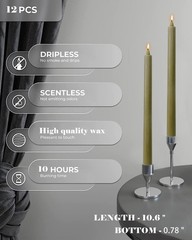 Olive Taper Candles Tall Tapered Candlesticks Set of 12 ribbed-10.6″olive